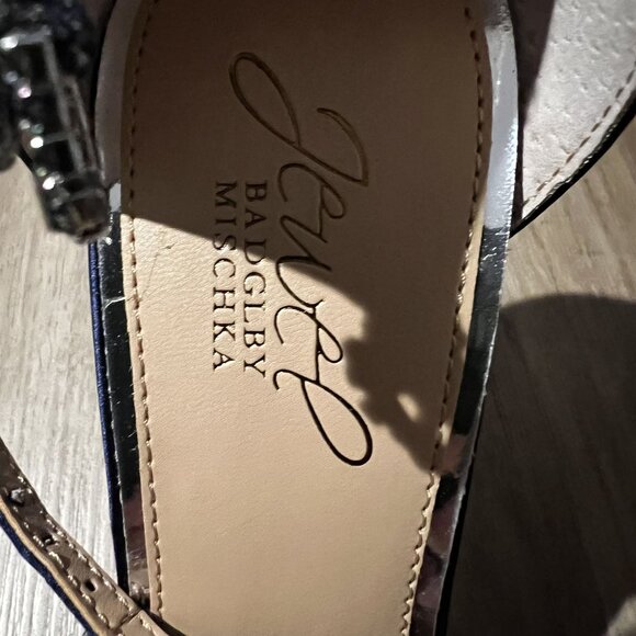 NWT Jewel Badgley Mischka Jailene Navy Satin Pointed Toe Ankle Strap Heels SZ 8 - Picture 5 of 11